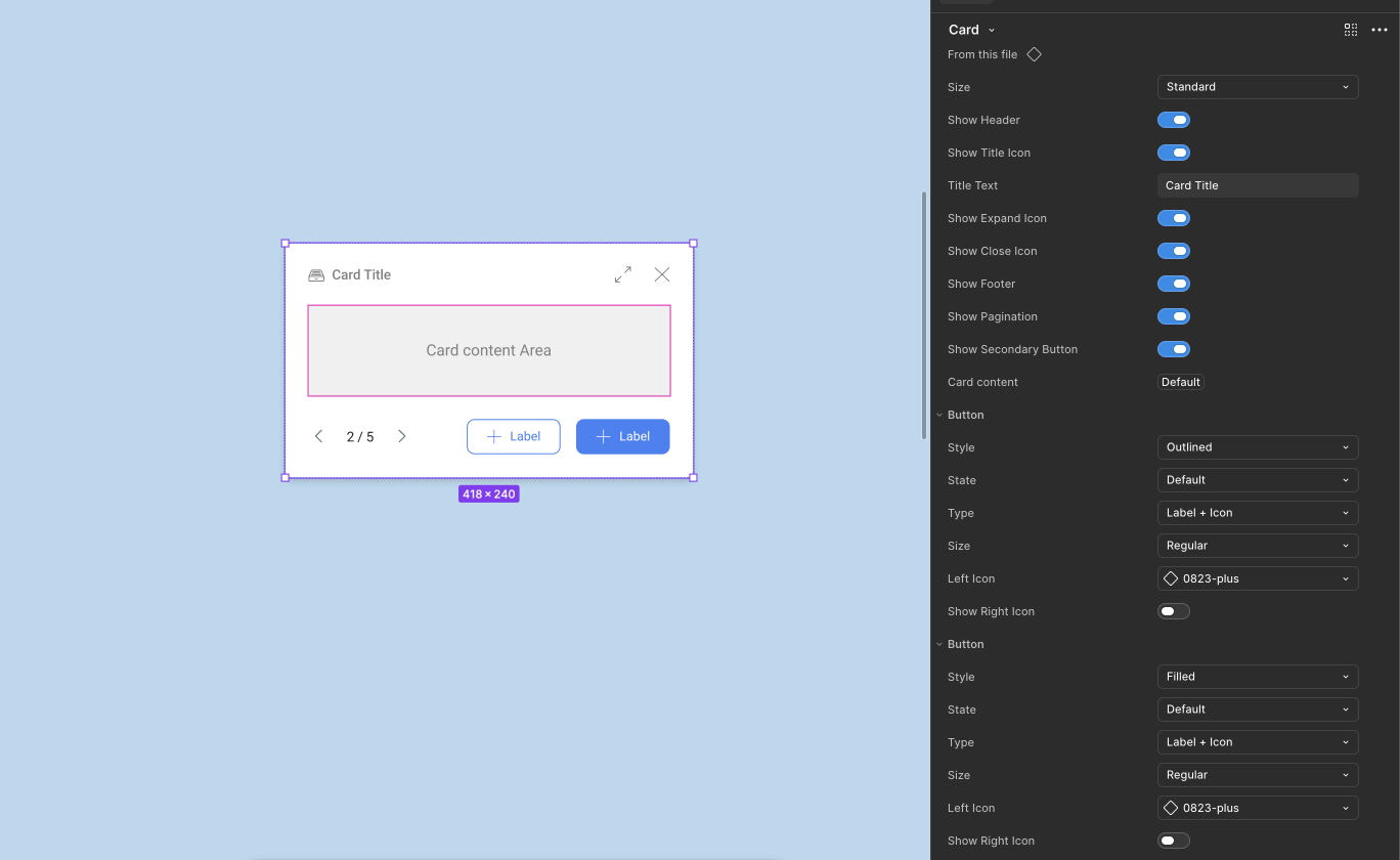 Configurable card component properties