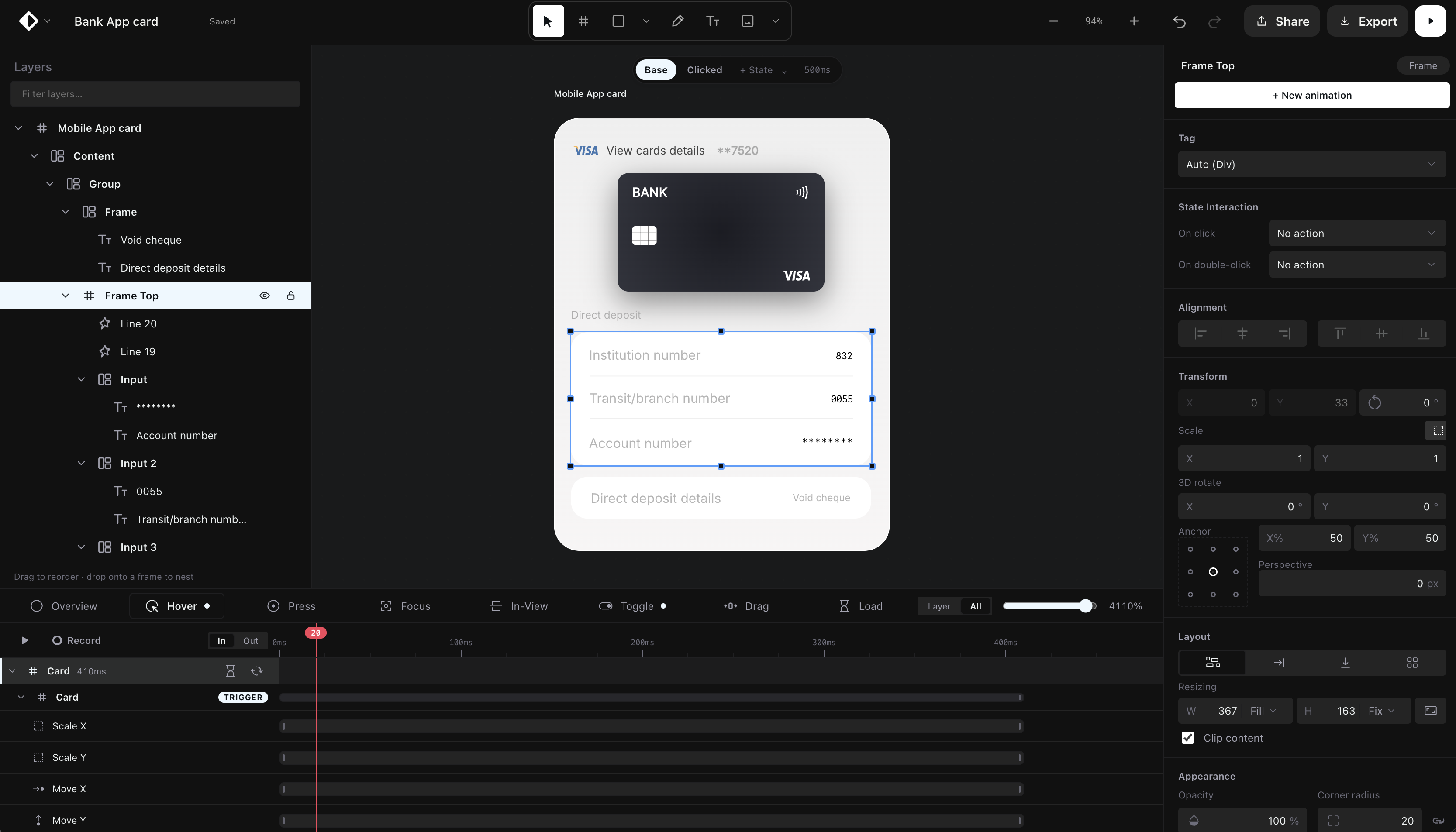 Choreo — micro-interaction and design tool interface